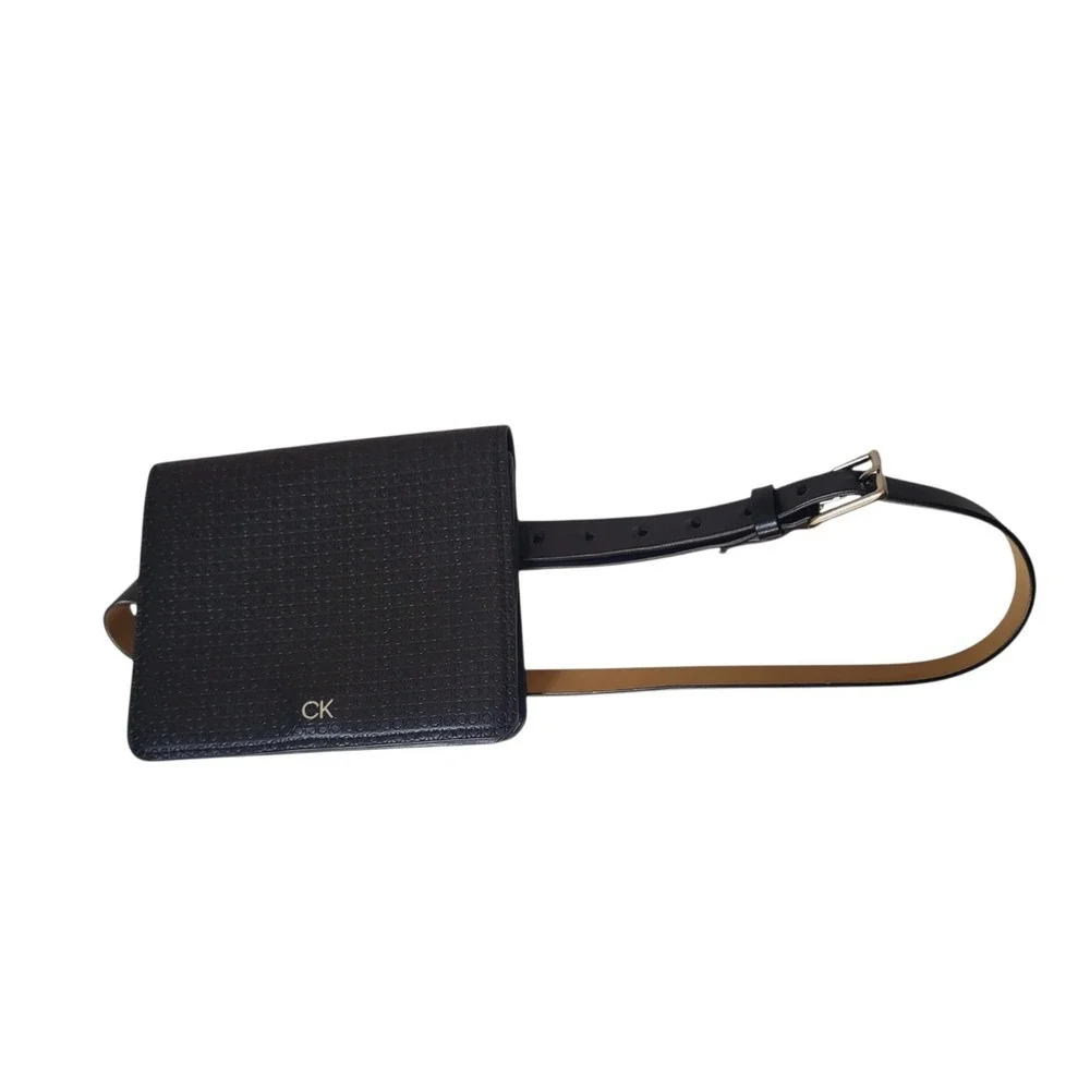 Calvin Klein Wide Flap Embossed Monogram Belt Bag‎ Black - Interior Defect